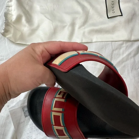 Gucci Red and Black Slide Sandals - Picture 6 of 10